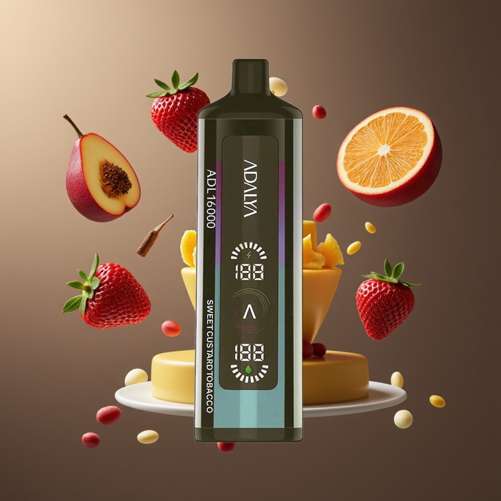 Adalya ADL 16000 PRO Puffs Norge Engros Vape til Engangsbruk Søt Vanilje Tobakk – 16.000 Puff, Digital Skjerm, Smart Mesh Coil, USB-C-lading