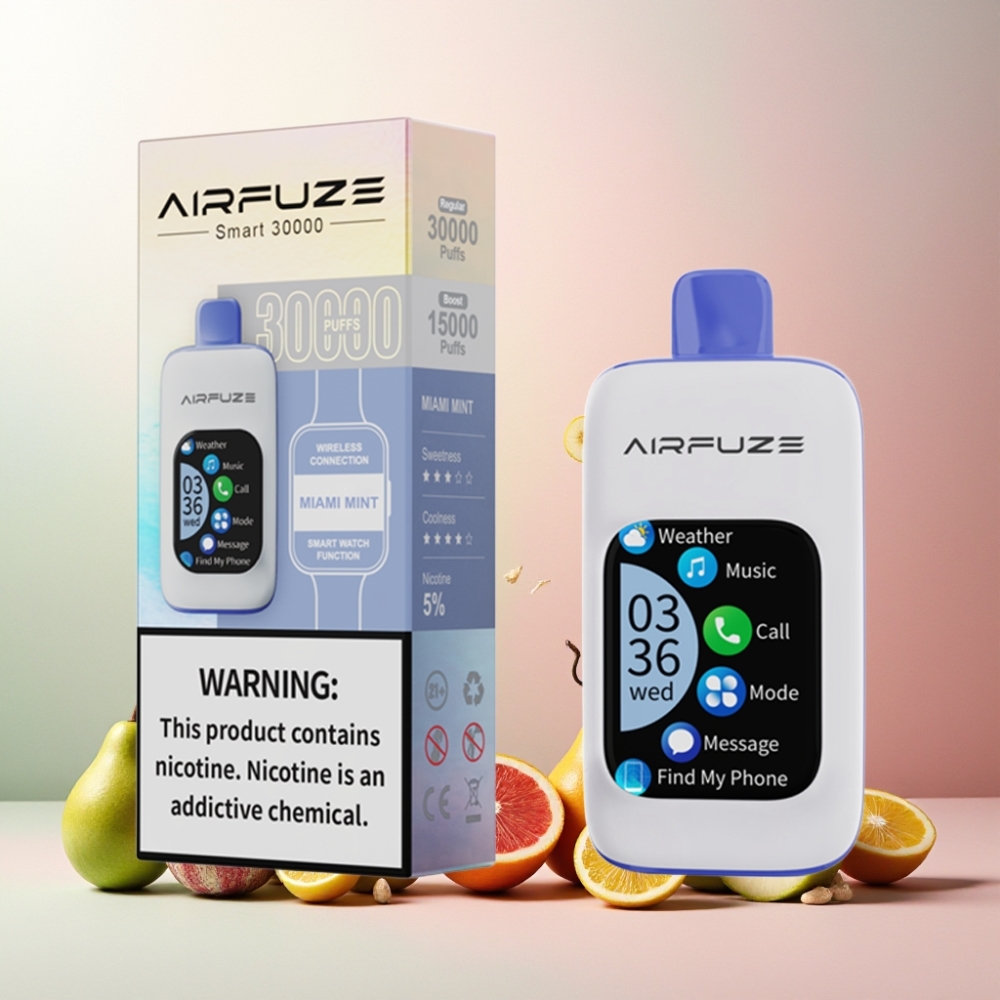 AirFuze Smart 30000 Puffs Disposable Pod Miami Mynte Norge Engros – 5% Nikotin, 900mAh, Type-C, 2.01\" TFT-touchskjerm