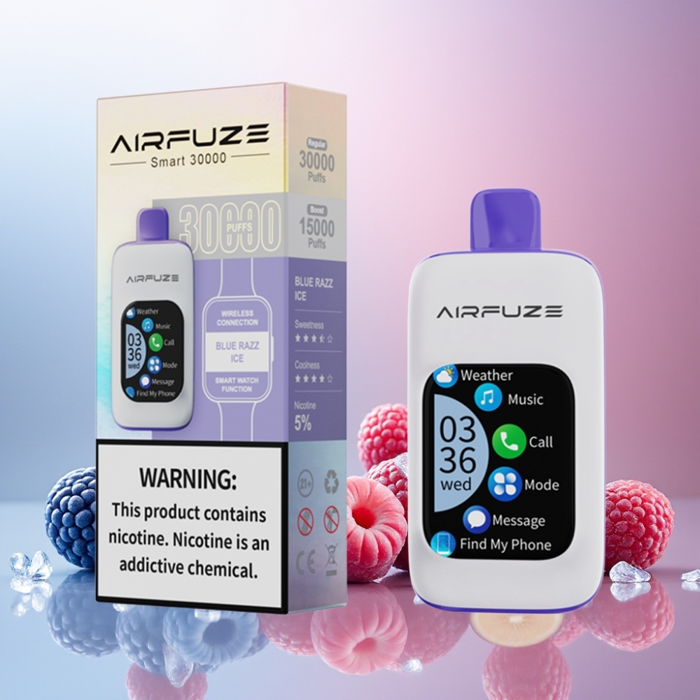 AirFuze Smart 30000 Puffs Norge Engros Vape til engangsbruk Blå Bringebær Is med 5% Nikotin, 900mAh Batteri, Type-C Lading