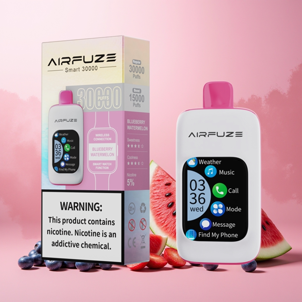 AirFuze Smart 30000 Puffs Norge Engros Vape til engangsbruk Blåbær Vannmelon – 5% Nikotin, 900mAh Batteri, Type-C Lading, 2.01\" TFT Touch Skjerm