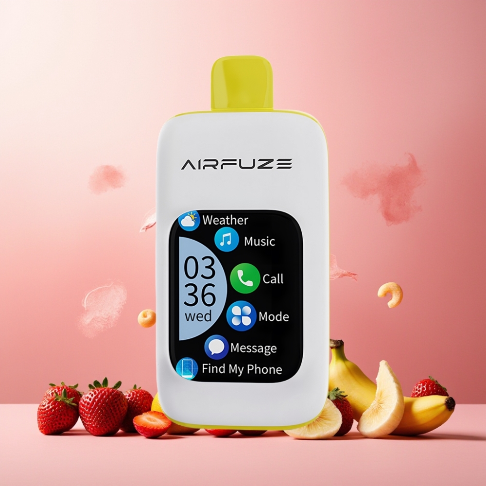 AirFuze Smart 30000 Puffs Norge Engros Vape til engangsbruk Jordbær Banan med 5% Nikotin, 900mAh Batteri, Type-C Lading og 2.01" TFT Touch Skjerm