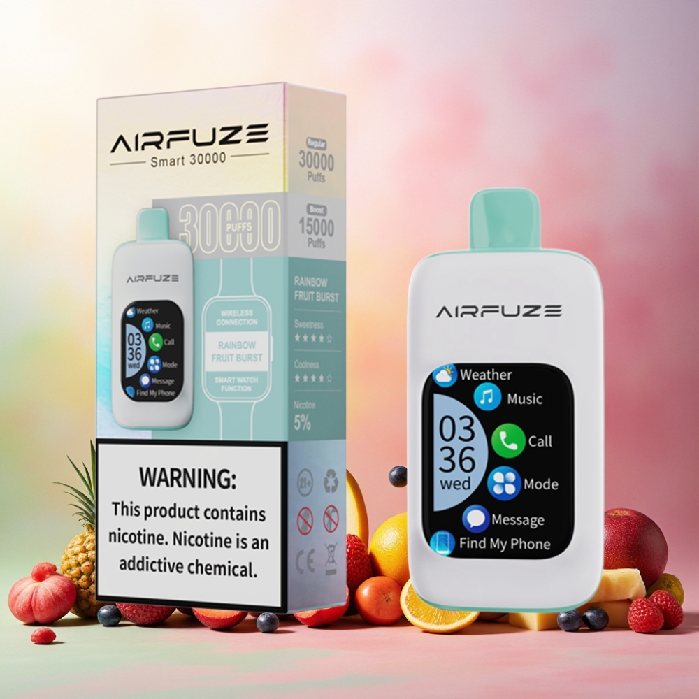 AirFuze Smart 30000 Puffs Norge Engros Vape til engangsbruk Regnbue Frukt Eksplosjon med 5% Nikotin, 900mAh Batteri, Type-C Lading og 2.01\" Touch Skjerm