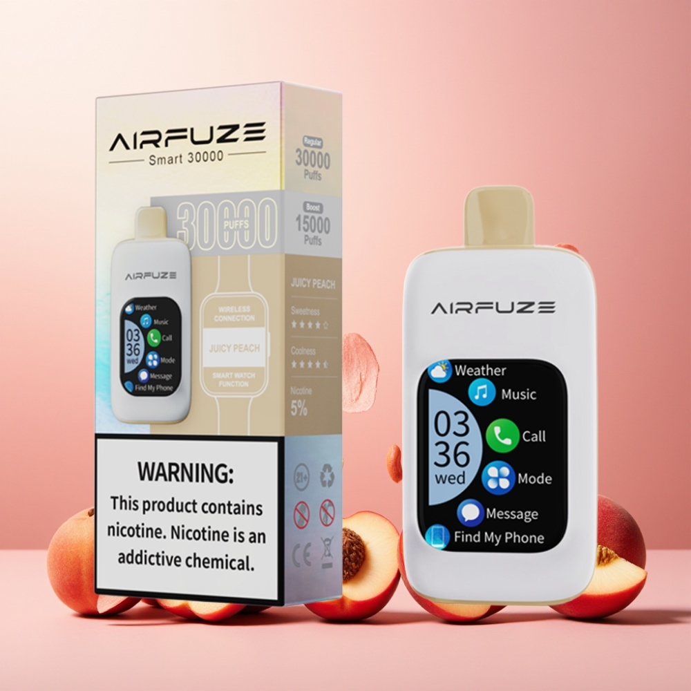 AirFuze Smart 30000 Puffs Norge Engros Vape til engangsbruk Saftig Fersken med 5% Nikotin, 900mAh Batteri, og Type-C Lading
