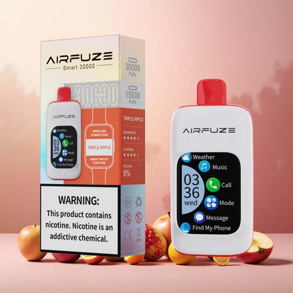 AirFuze Smart 30000 Puffs Norge Engros Vape til engangsbruk Triple Eple med 5% Nikotin, 900mAh Batteri & Type-C Lading