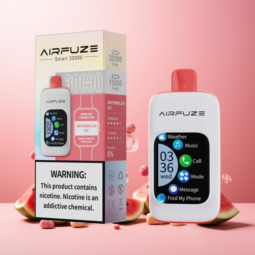 AirFuze Smart 30000 Puffs Norge Engros Vape til engangsbruk Vannmelon Is med 5% Nikotin, 900mAh Batteri, Type-C Lading og 2.01\" TFT-touchskjerm