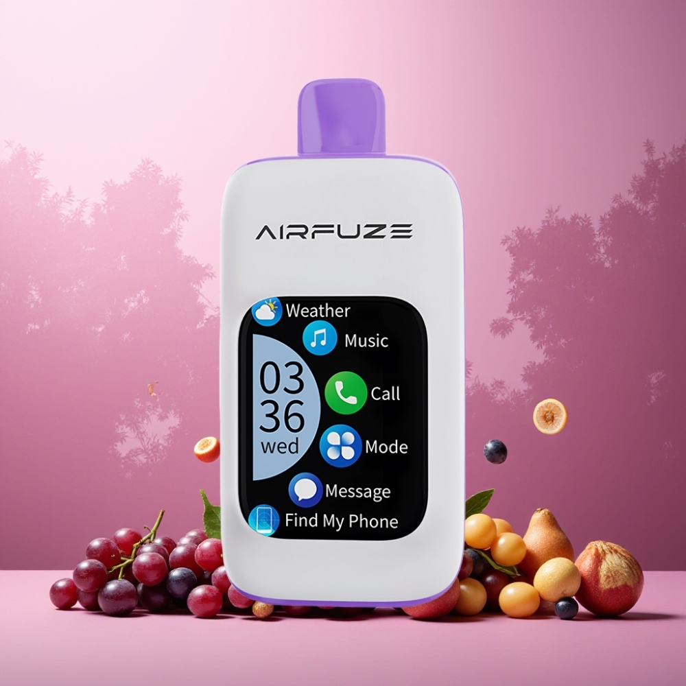 AirFuze Smart 30000 Puffs Vape til engangsbruk Druesmakt Norge Engros – 5% Nikotin, 900mAh, Type-C, 2.01" TFT-touchskjerm