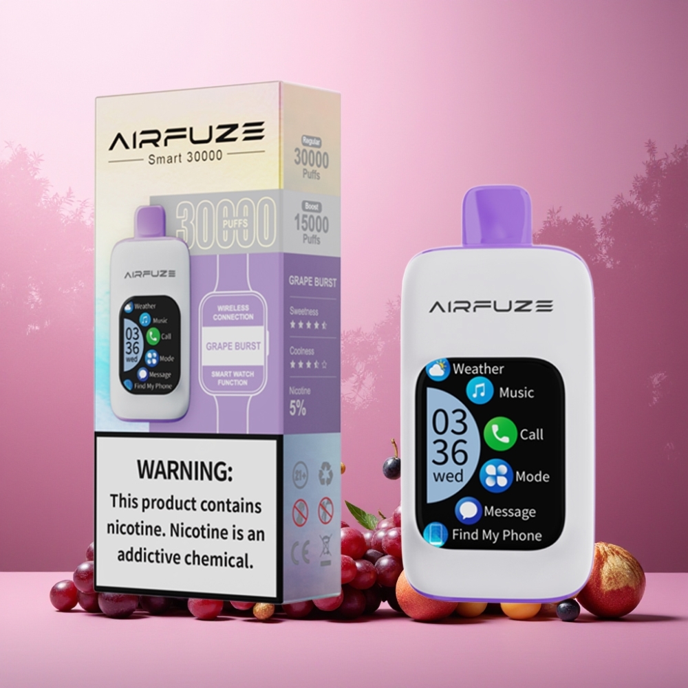 AirFuze Smart 30000 Puffs Vape til engangsbruk Druesmakt Norge Engros – 5% Nikotin, 900mAh, Type-C, 2.01\" TFT-touchskjerm
