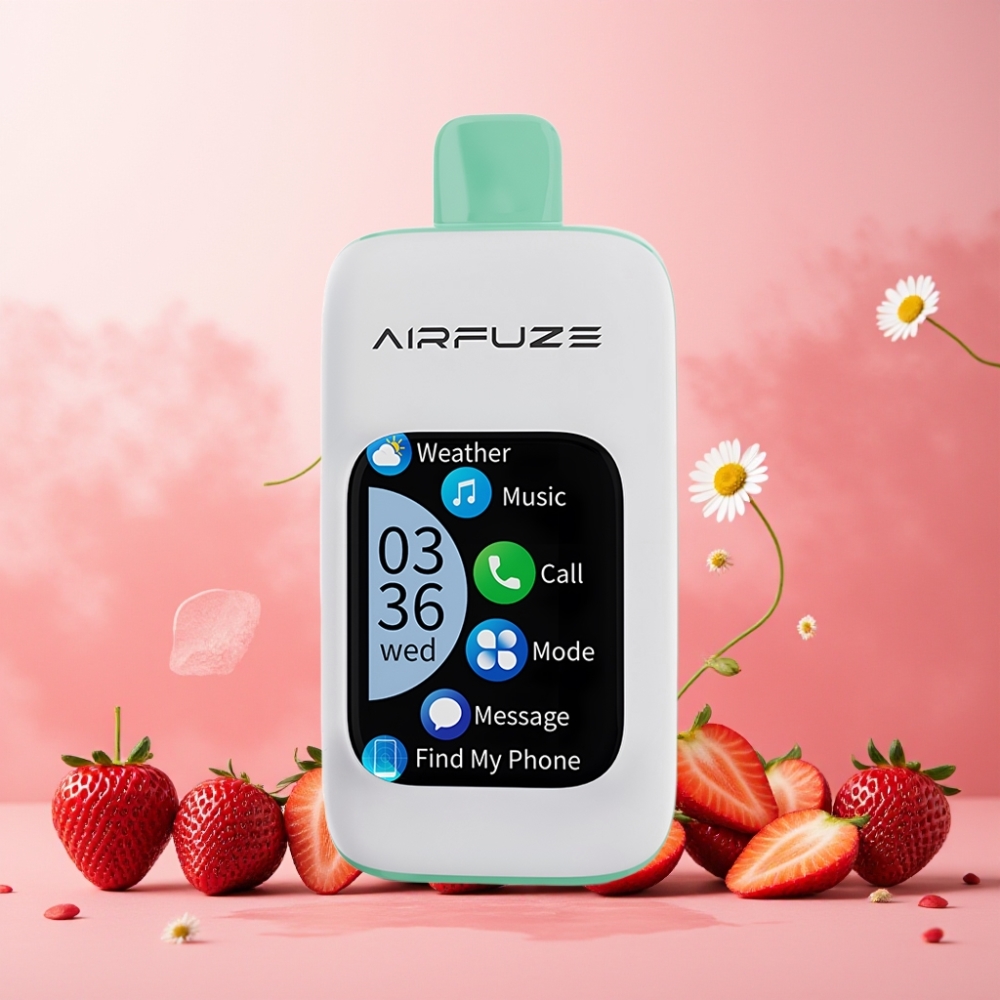 AirFuze Smart Norge Engros 30000 Puffs Vape til engangsbruk Jordbær Sommertid med 5% Nikotin, 900mAh Batteri, Type-C Lading, 2.01" TFT Touch Skjerm