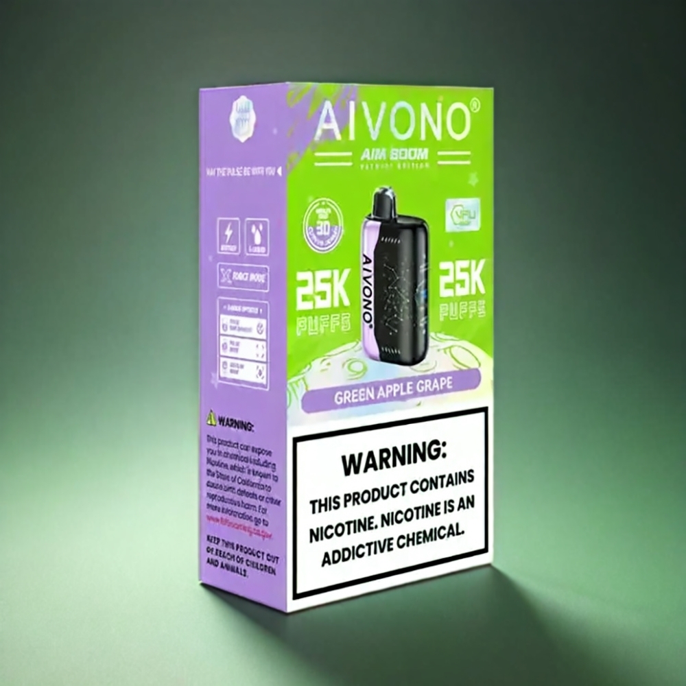 Aivono AIM BOOM 25000 Puffs Norge Engros med Grønt Eple og Drue, 650mAh, Type-C, 0-5% Nikotin