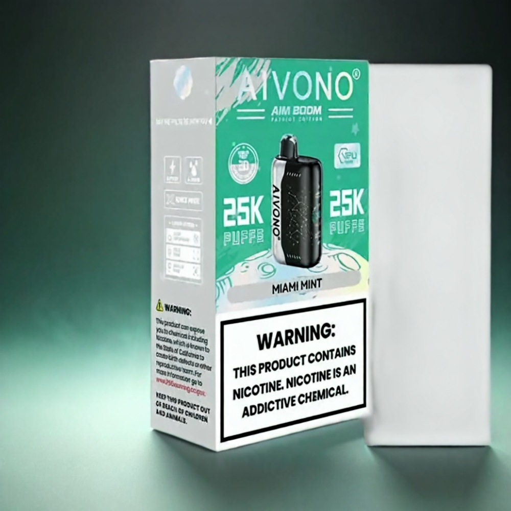 Aivono AIM BOOM 25000 Puffs Norge engros med 28ml E-Liquid Kapasitet, 650mAh Batteri og Miami Mynte
