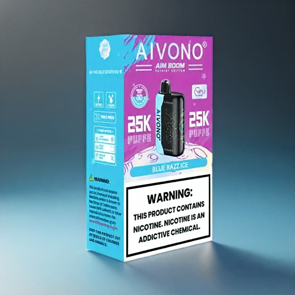 Aivono AIM BOOM Norge engros 25000 Puffs 5% Nikotin Blå Bringebær Is Type-C Lading 650mAh Batteri