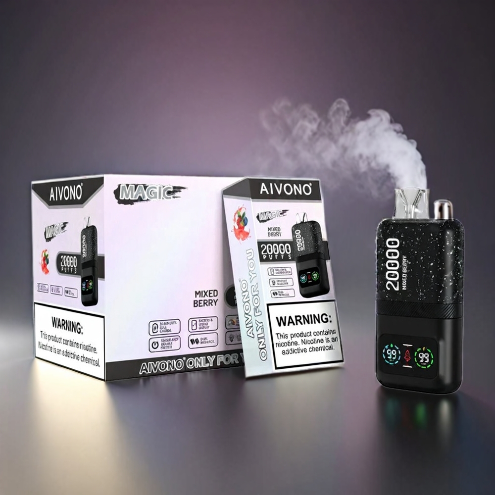 Aivono AIM MAGIC 20000 Puffs Norge Engros – Blandet Bær – 26ml E-væske – 0%-5% Nikotin – LCD Skjerm – Type-C