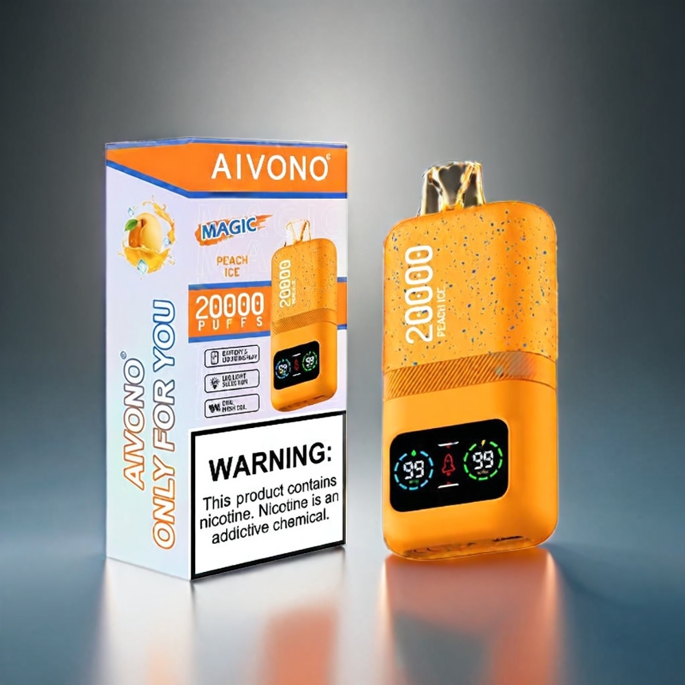 Aivono AIM MAGIC 20000 Puffs Norge engros med 26ml E-liquid, Dual Mesh Coils og Type-C-lading – Fersken Is