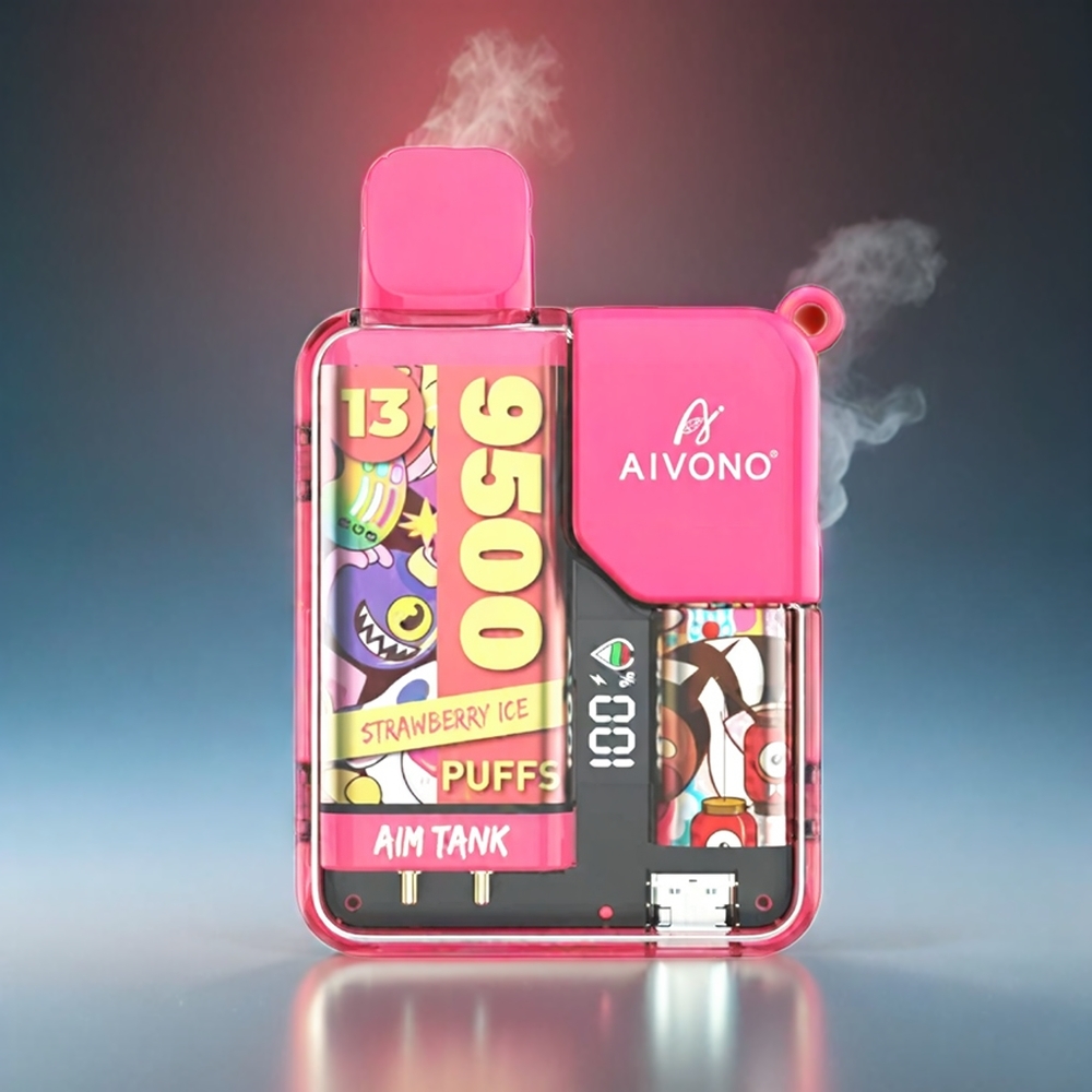 Aivono AIM-TANK Norge engros 9500 Puffs 18ml E-Liquid Jordbær Is 650mAh LCD Skjerm 1.2ohm Mesh Coil