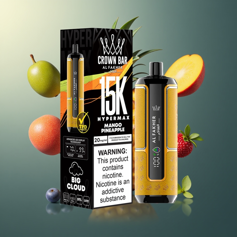Al Fakher Crown Bar 15K Hypermax Norge Engros Vape til Engangsbruk Kit Mango Ananas – 22ml, 15 000 Puff, 600mAh, Type-C, 20mg, DTL, Kompakt
