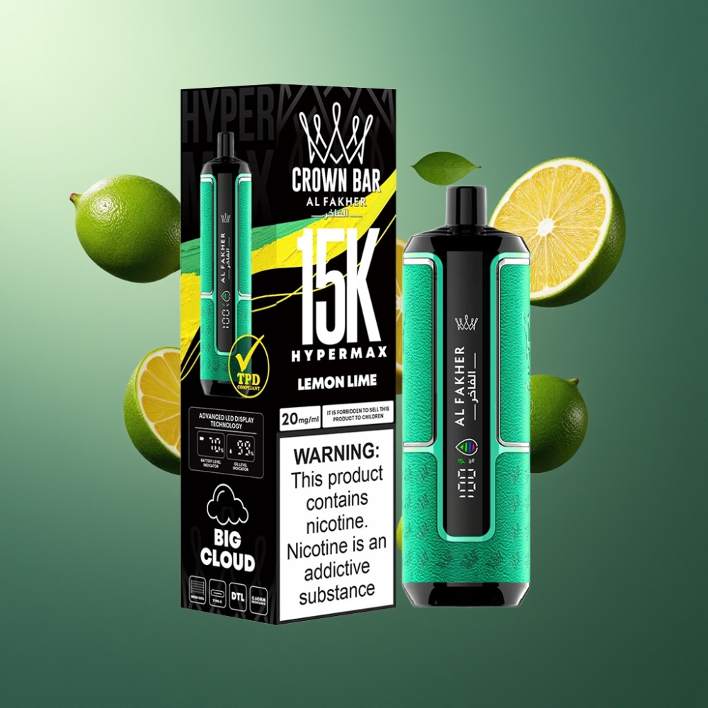 Al Fakher Crown Bar 15K Hypermax Norge Engros Vape til Engangsbruk Kit Sitron Lime 22ml 15 000 Puffs 20mg DTL Type-C
