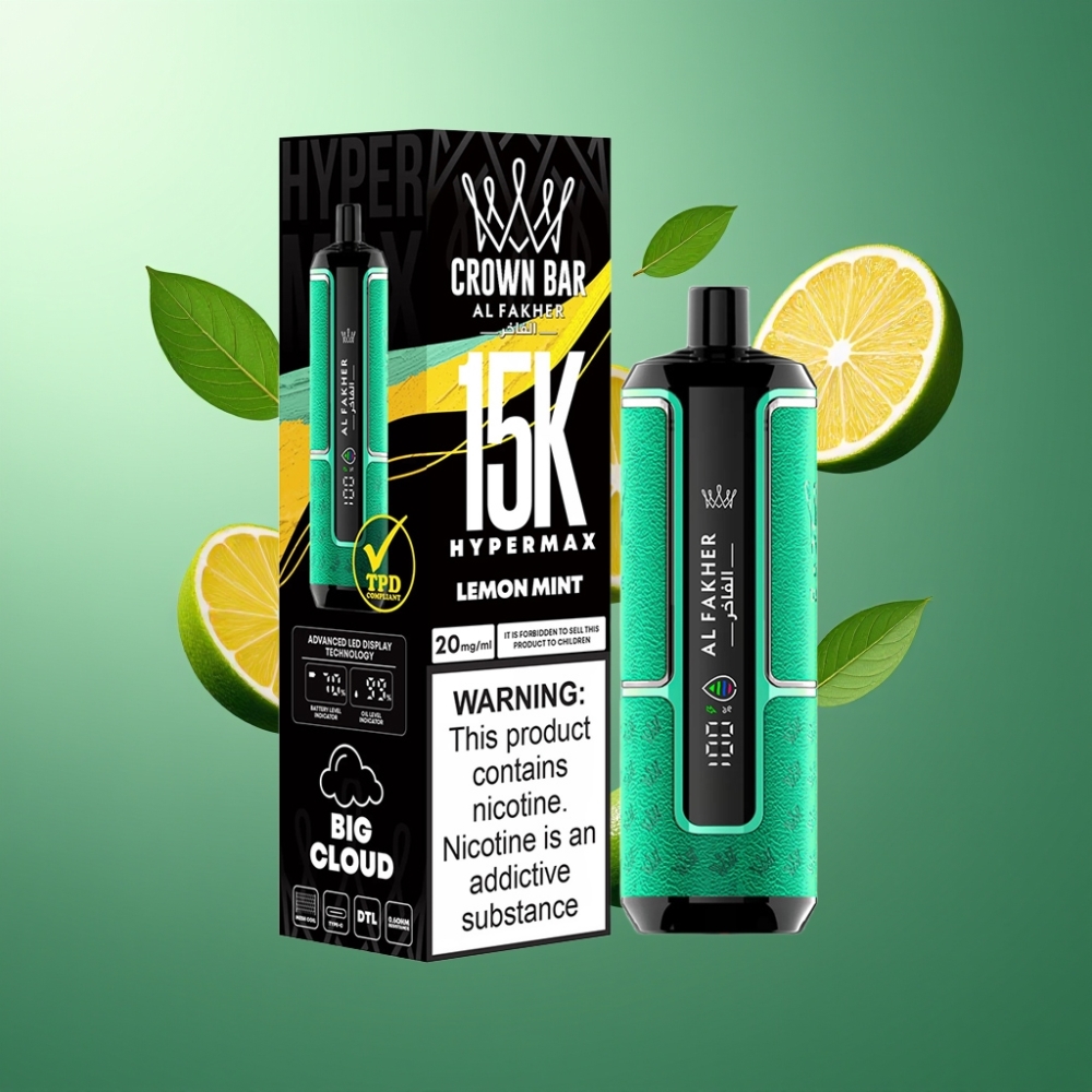 Al Fakher Crown Bar 15K Hypermax Vape til Engangsbruk Kit Norge Engros – 22ml E-Liquid, 15 000 Puffs, 6mg Nikotin, DTL, Type-C Lading