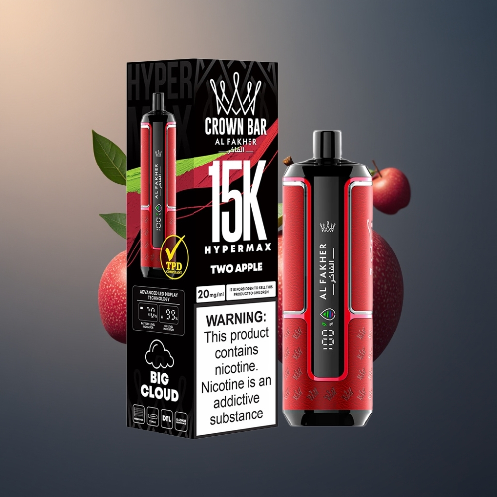 Al Fakher Crown Bar 15K Hypermax Vape til Engangsbruk Kit To Epler Norge Engros – 22ml, 15 000 Puff, 600mAh, Type-C, 6mg Nikotin