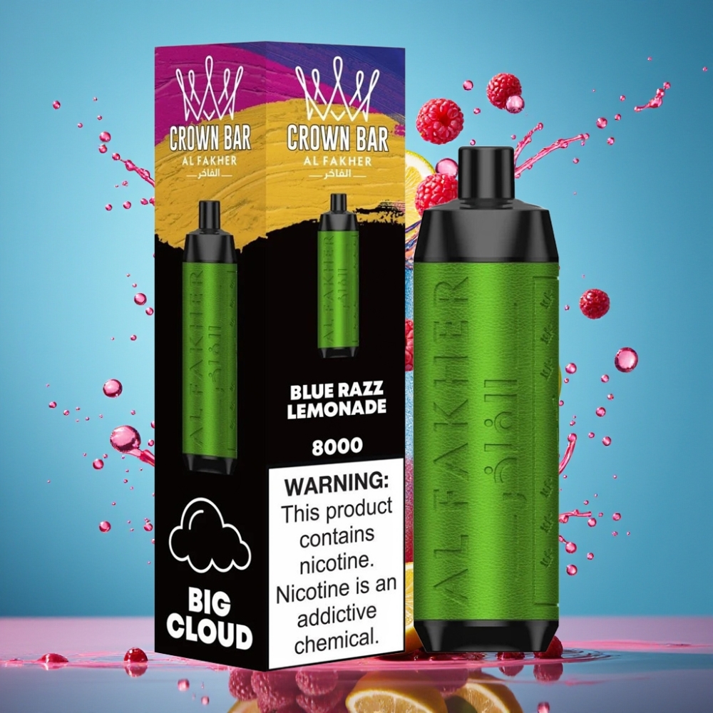 Al Fakher Crown Bar 8000 Crystal Engangs Vape Blå Bringebær Sitronade Norge Engros – 8000 Puffs, 18ml, 5mg Nikotin, Type-C-Lading