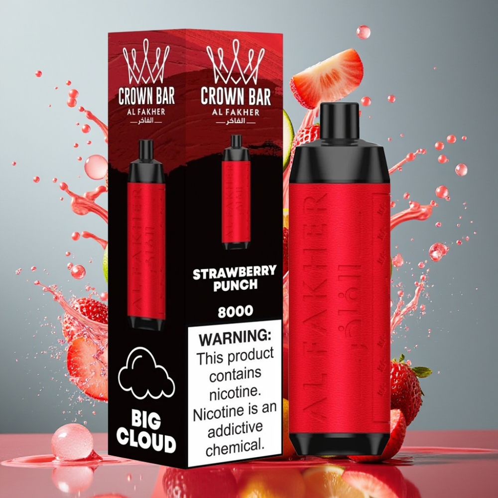 Al Fakher Crown Bar 8000 Crystal Engangs Vape Jordbær Punch Norge Engros – 18ml e-Liq, 5mg Nikotin, 8000 Trekk, USB-C Lading