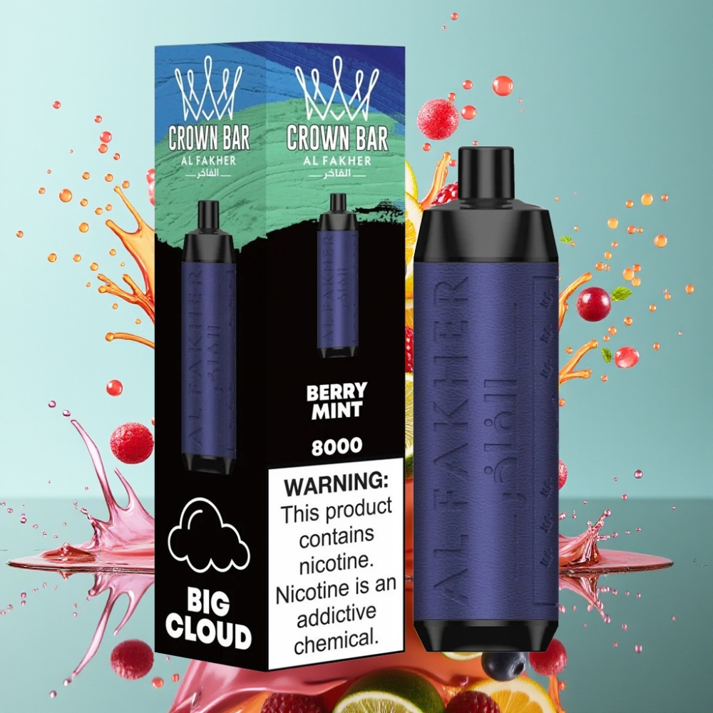 Al Fakher Crown Bar 8000 Crystal Engangs Vape Norge Engros – 8000 Puffs, 18ml E-Likvid, 5mg Nikotin, USB-C Lading, Bær Mynte