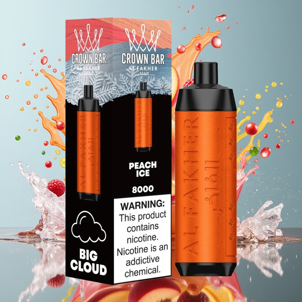 Al Fakher Crown Bar 8000 Crystal Engangs Vape Norge Engros – Fersken Is – 8000 Puffs, 18ml, 5mg Nikotin, 600mAh Batteri, USB-C