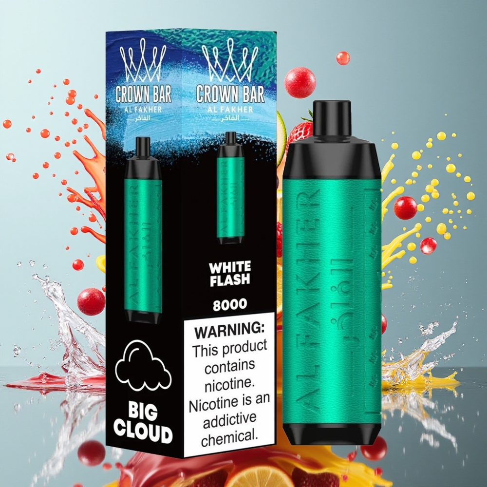 Al Fakher Crown Bar 8000 Crystal Engangs Vape Norge Engros – Hvit Blits – 18ml e-Liquid, 8000 Puffs, 600mAh Batteri, USB-C