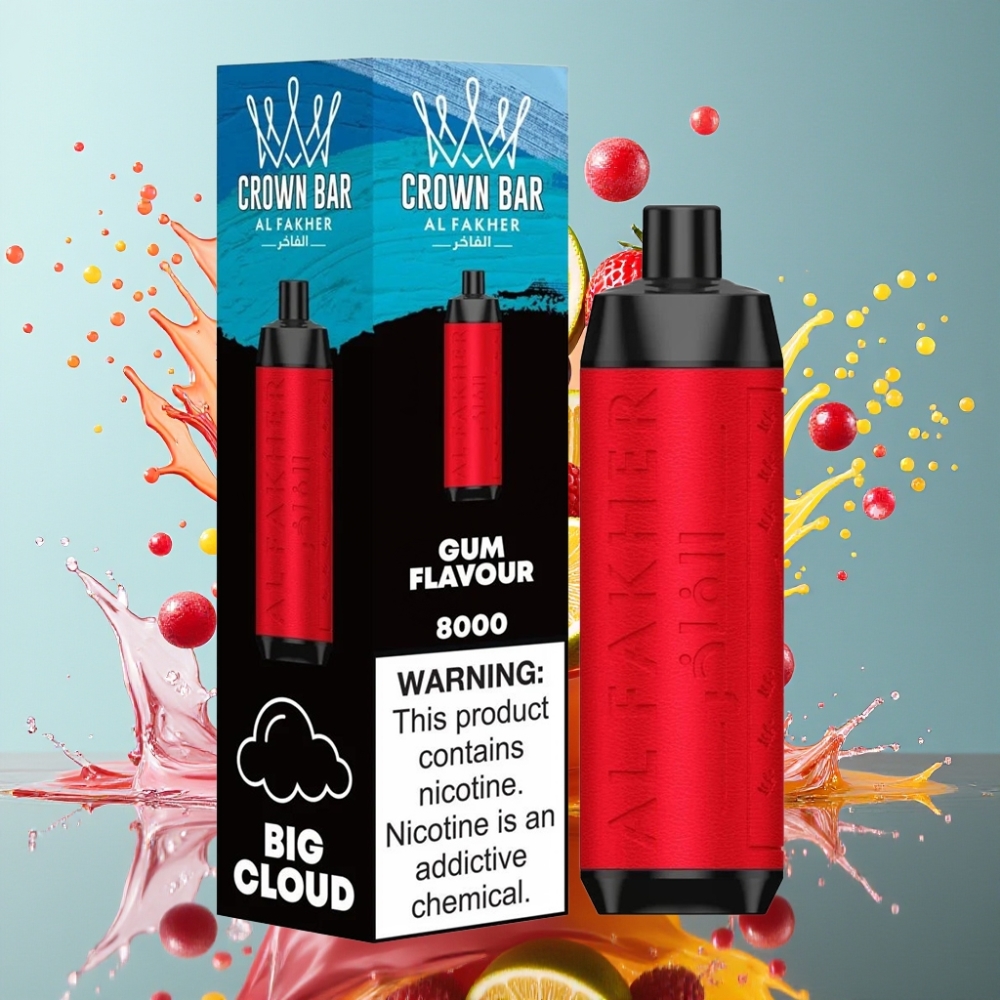 Al Fakher Crown Bar 8000 Crystal Engangs Vape Tyggegummi Smak Norge Engros – 18ml, 5mg Nikotin, 8000 Puffs, USB-C