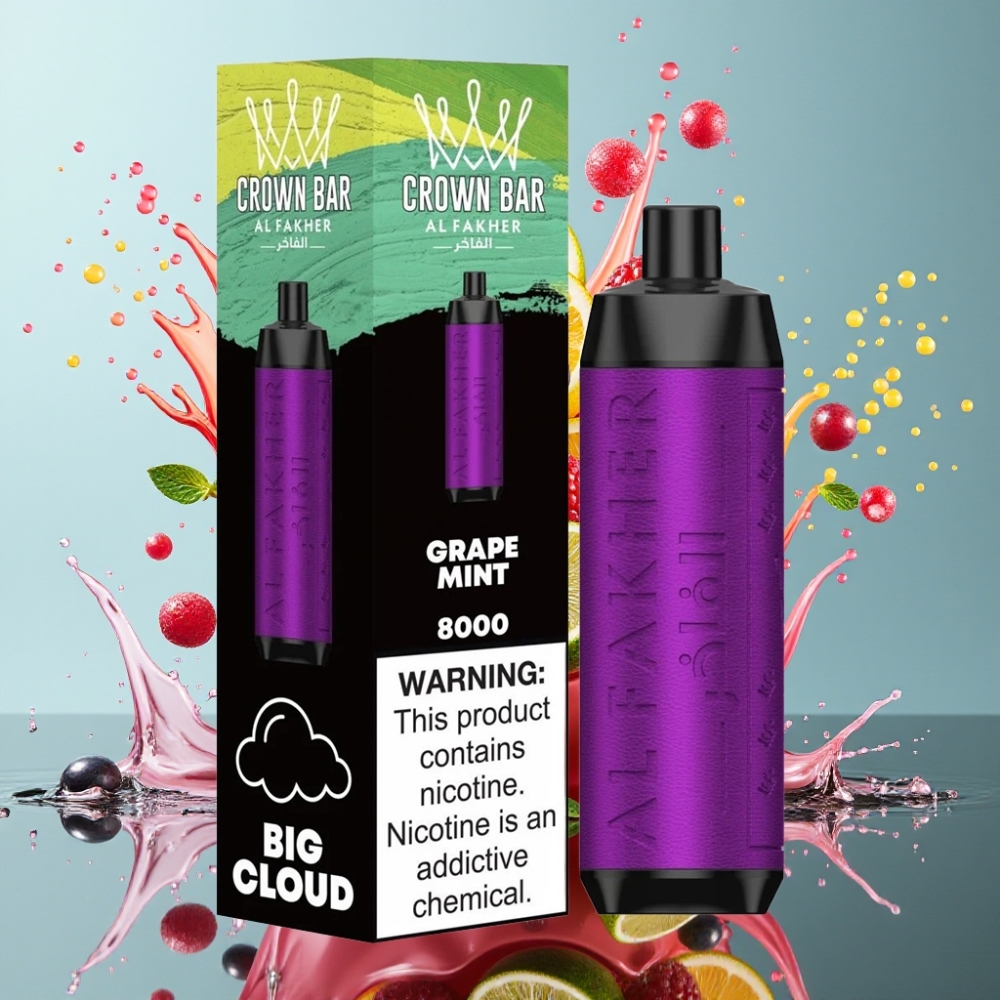 Al Fakher Crown Bar 8000 Crystal Norge Engros Engangs Vape Druemynte – 18ml e-Liquid, 5mg Nikotin, 8000 Puff, USB-C Lading, 600mAh Batteri