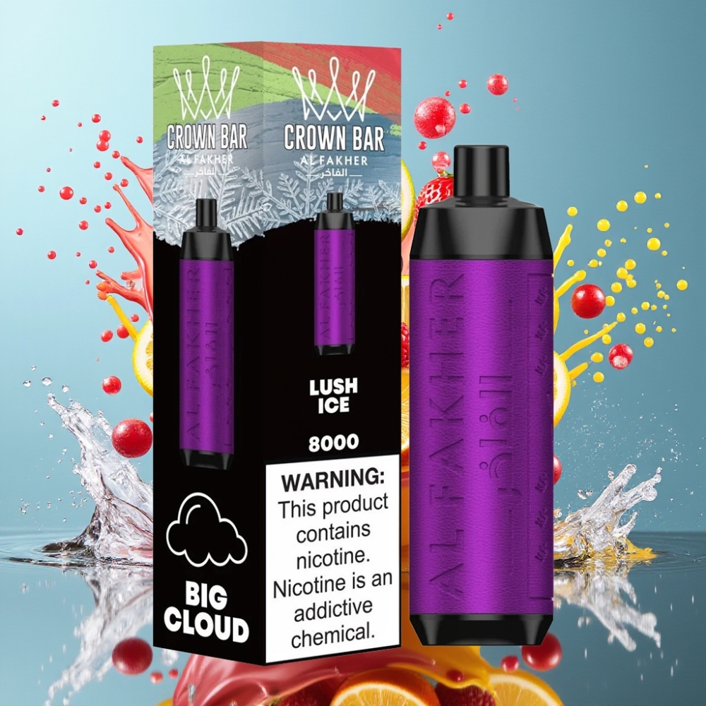 Al Fakher Crown Bar 8000 Crystal Norge Engros Engangs Vape Iskald Lystig – 18ml e-Liquid, 5mg Nikotin, 8000 Puff, USB Type-C Lading