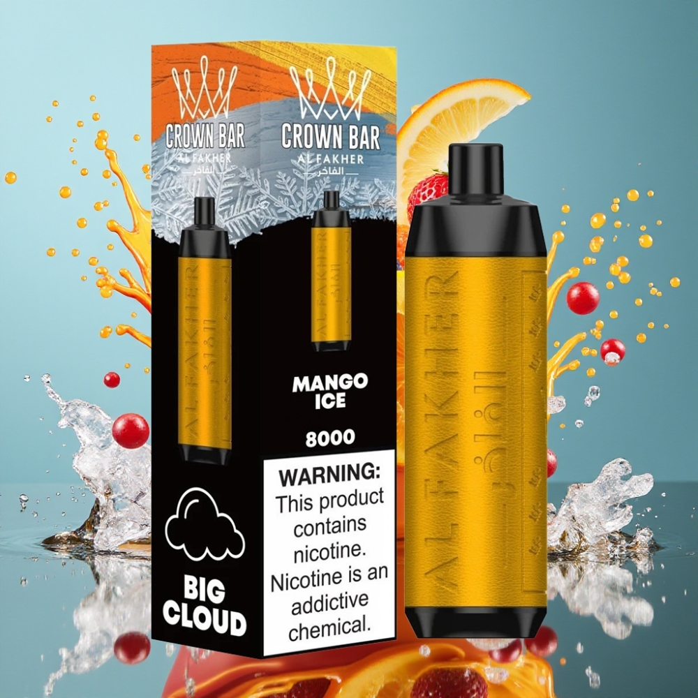 Al Fakher Crown Bar 8000 Crystal Norge Engros Engangs Vape Mango Is 600mAh 18ml 5mg 8000 Puffs