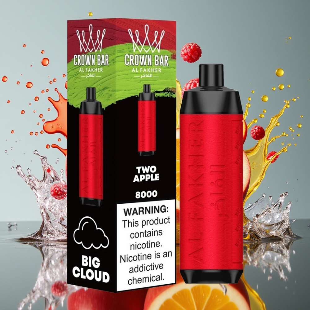 Al Fakher Crown Bar 8000 Crystal Norge Engros Engangs Vape To Epler – 18ml e-Liquid, 5mg Nikotin, 8000 Puff, USB-C Lading