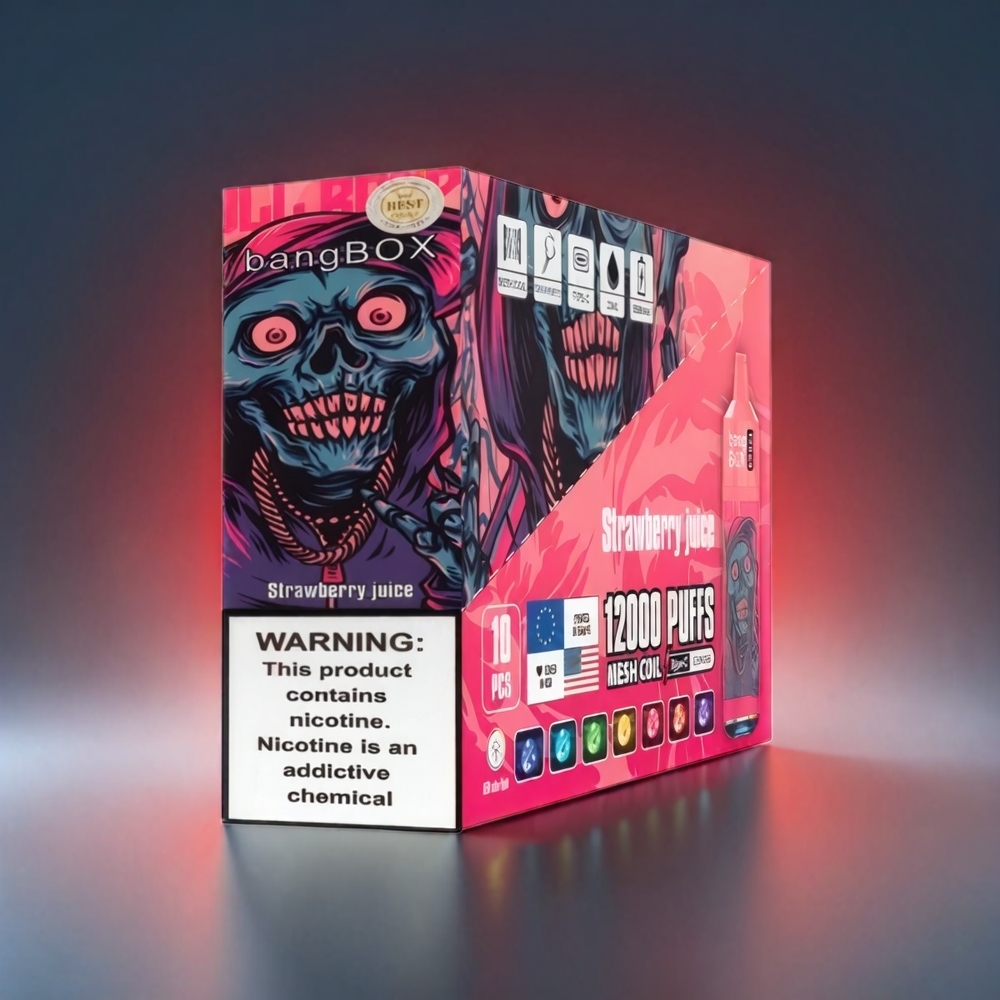 Bang Box 12000 Puffs Norge Engros – Jordbærjuice – 23ML Liquid, 650mAh Batteri, TYPE-C Lading, Nikotinsalt 0%-5%