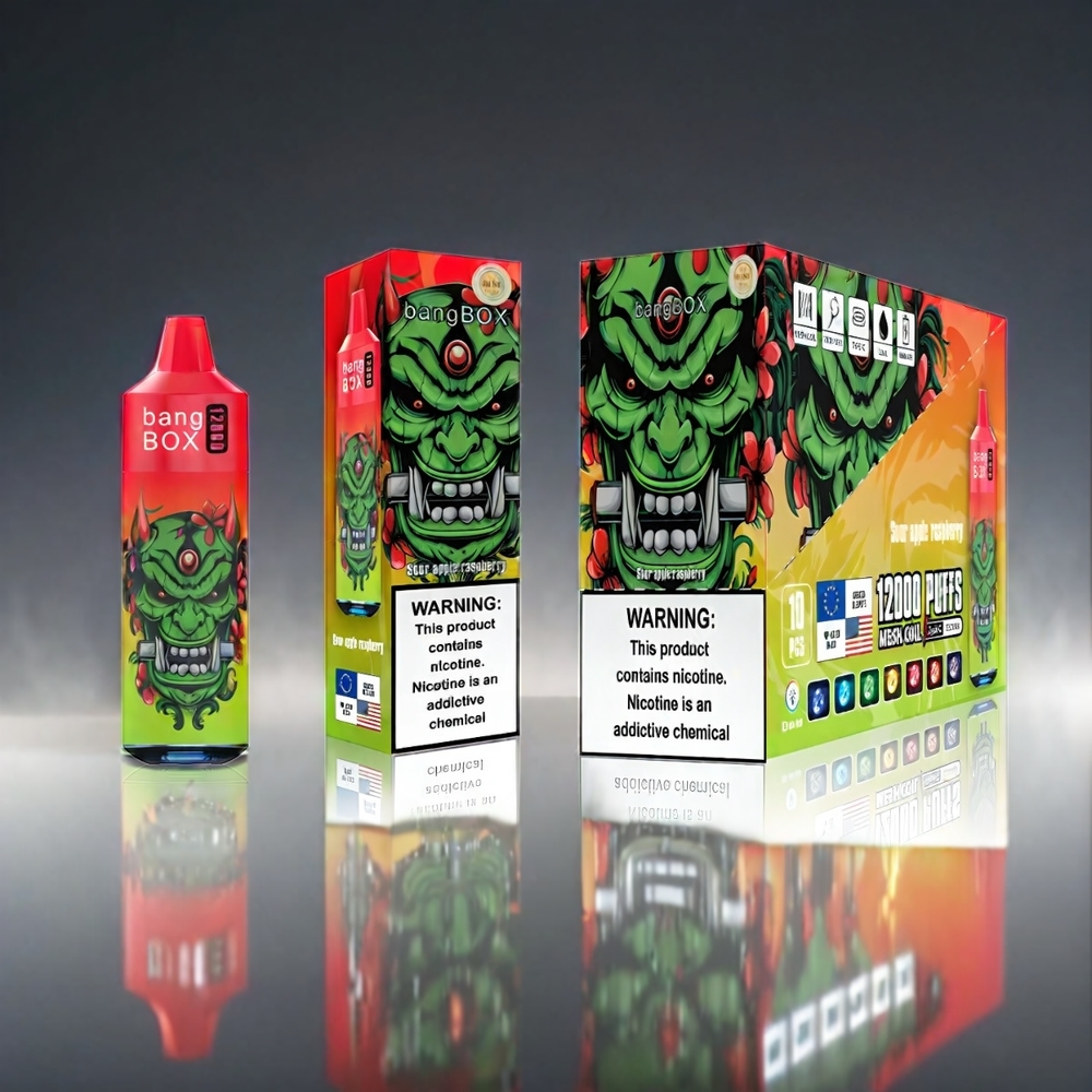 Norge Engros Bang Box 12000 Puffs Vape Sur Eple Bringebær – 23ML Væske, 650mAh Batteri, Type-C Lading – 0%-5% Salt Nic
