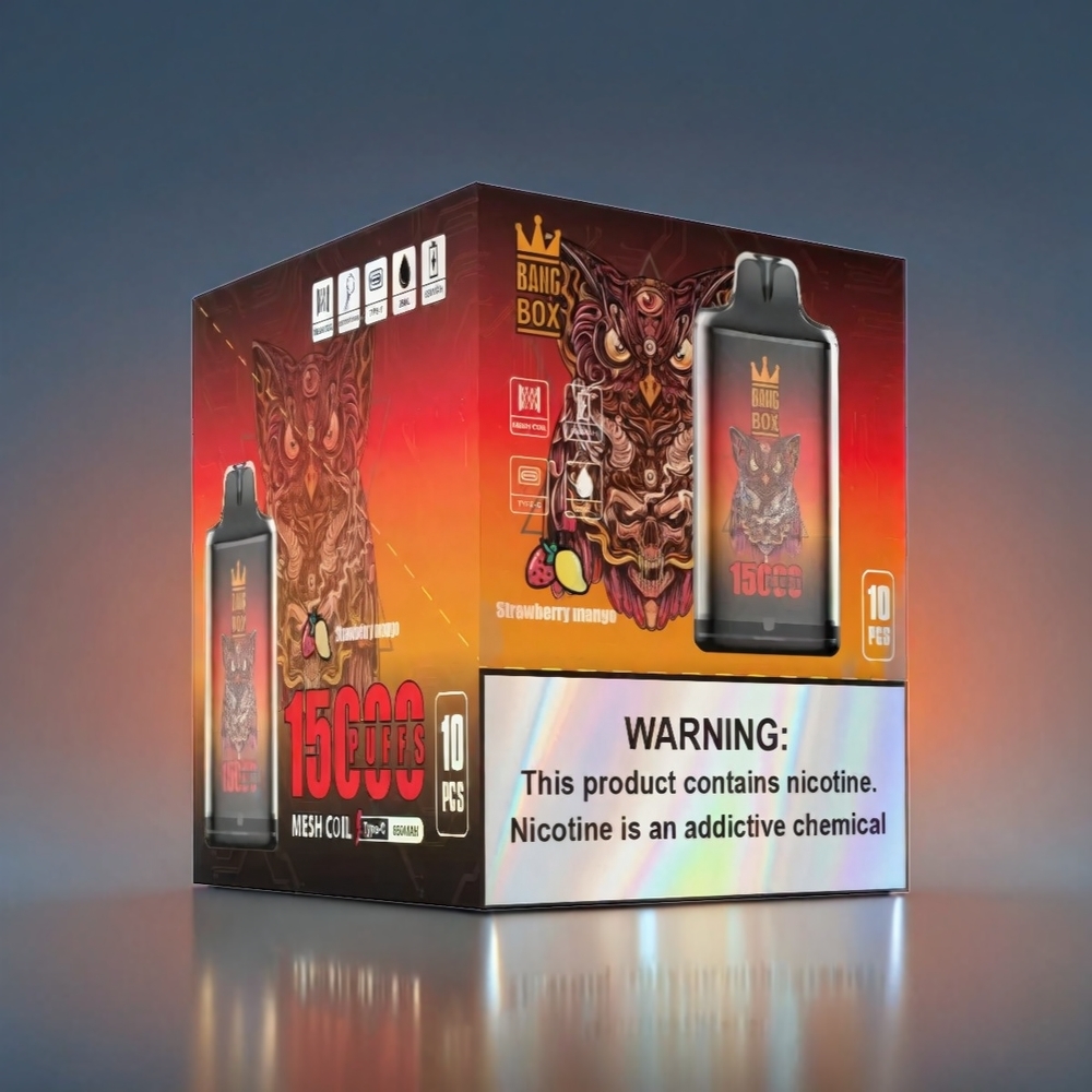 Bang Box 15000 Puffs Norge Engros Vape Jordbær Mango 23ml E-væske, 650mAh Batteri, Type-C, 10 stk per eske