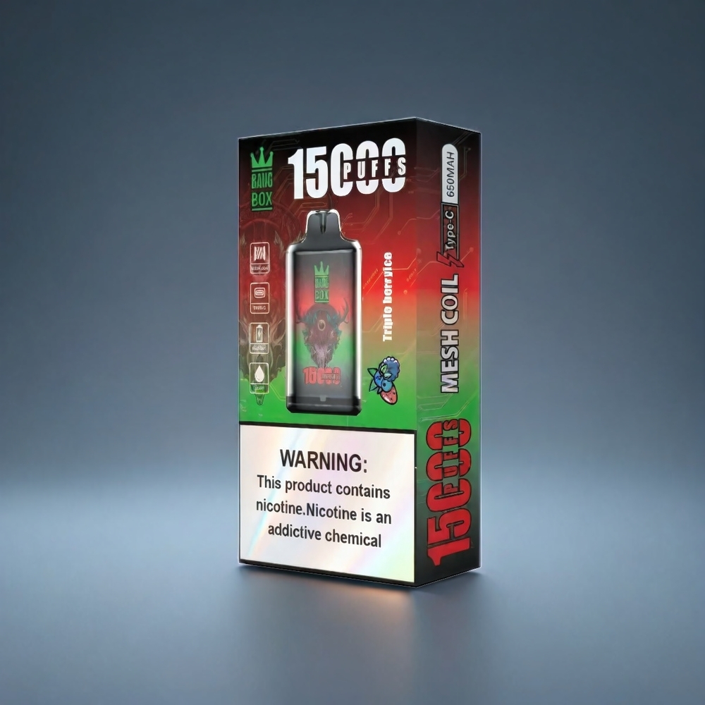 Bang Box 15000 Puffs Norge Engros Vape Trippelbær Is – 23ml E-væske, 650mAh, 10 stk/box