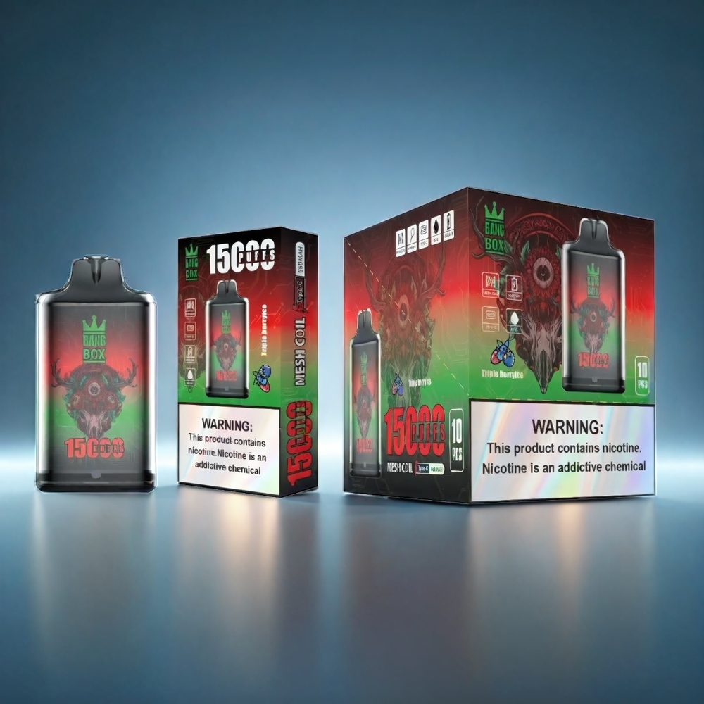 Bang Box 15000 Puffs Norge Engros Vape Trippelbær Is – 23ml E-væske, 650mAh, 10 stk/box