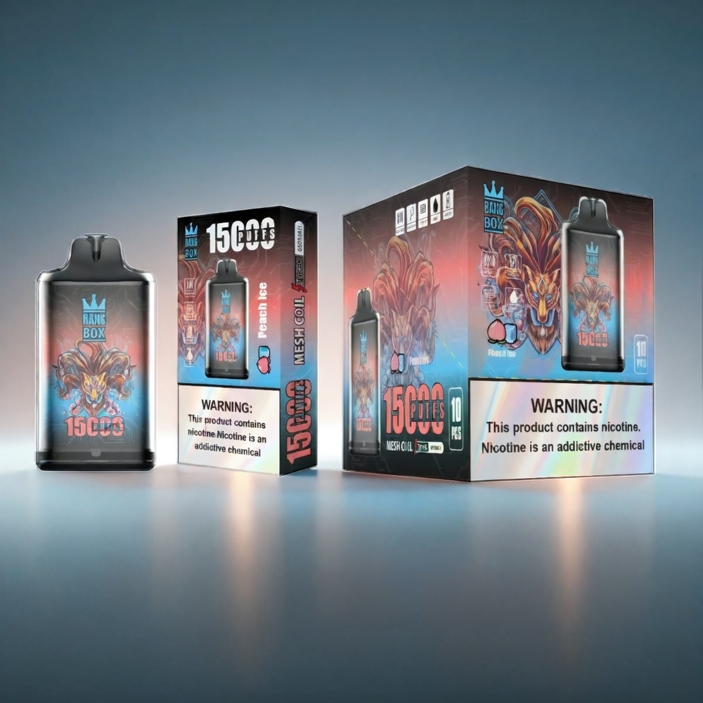 Norge engros Bang Box 15000 Puffs Fersken Is 23ml 5% Nikotin 650mAh TYPE-C 10pk
