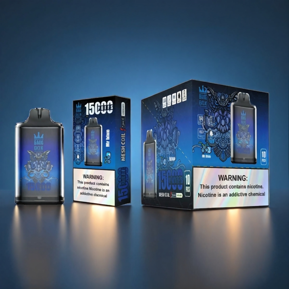 Norge engros Bang Box 15000 Puffs Vape Herr Blå 23ml 0%/2%/3%/5% Nikotin 650mAh TYPE-C 1 eske 10 stk