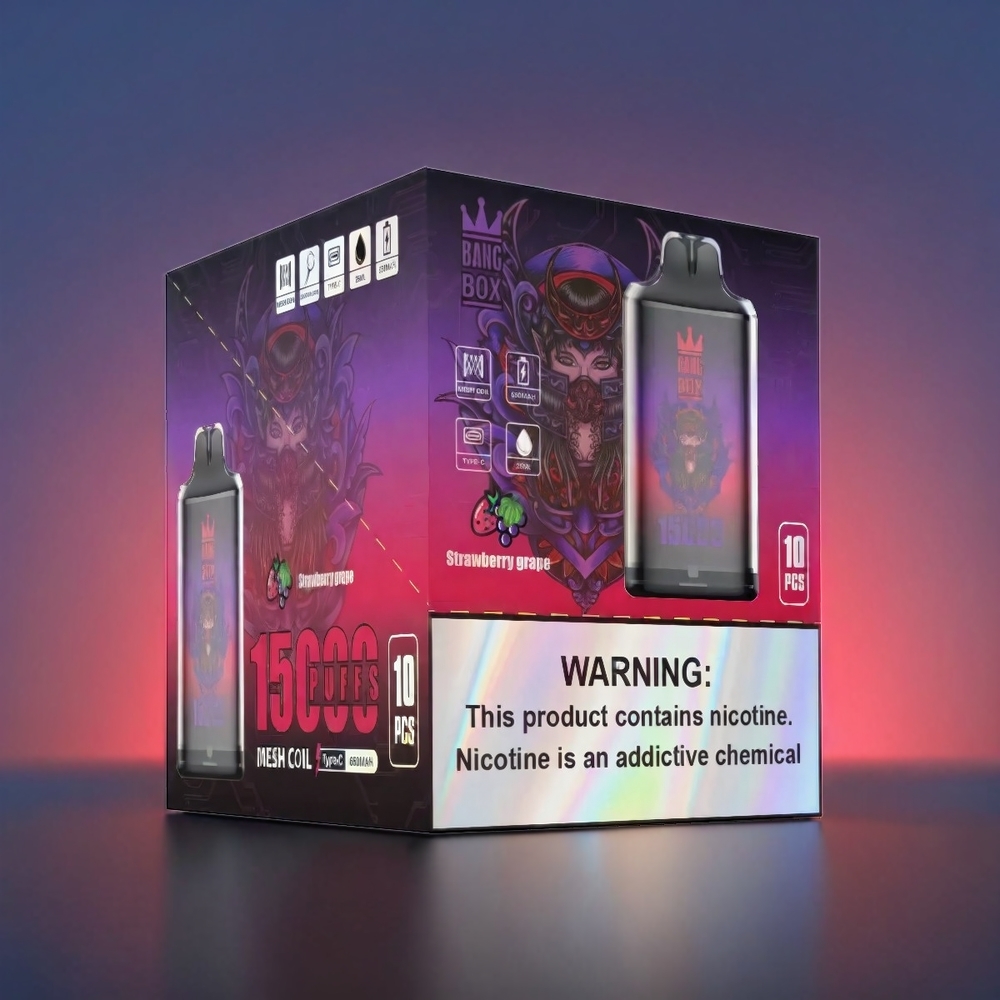Norge engros Bang Box 15000 Puffs Vape Jordbær Drue – 23ml, Nikotin 0%/2%/3%/5%, 650mAh, 10 stk