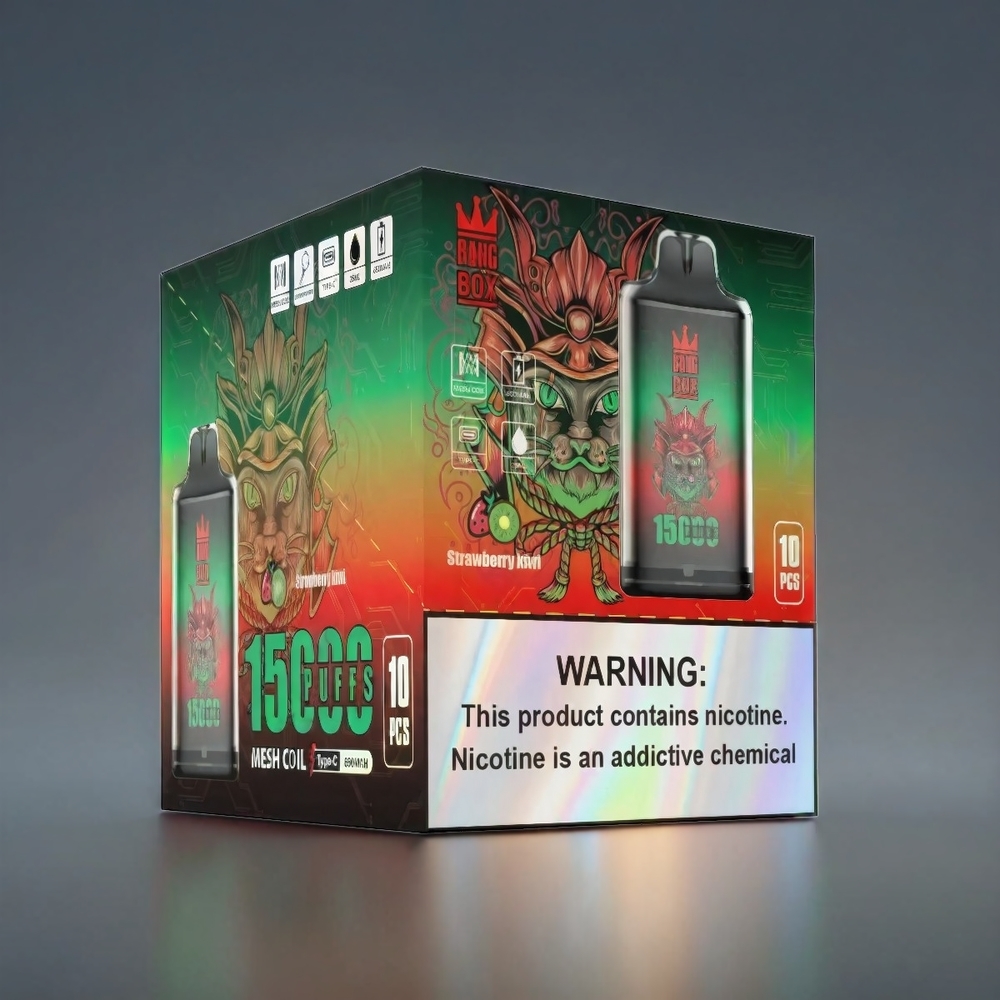 Norge engros Bang Box 15000 Puffs Vape Jordbær Kiwi 23ML 0%/2%/3%/5% Nikotin 650mAh TYPE-C 10 stk per boks