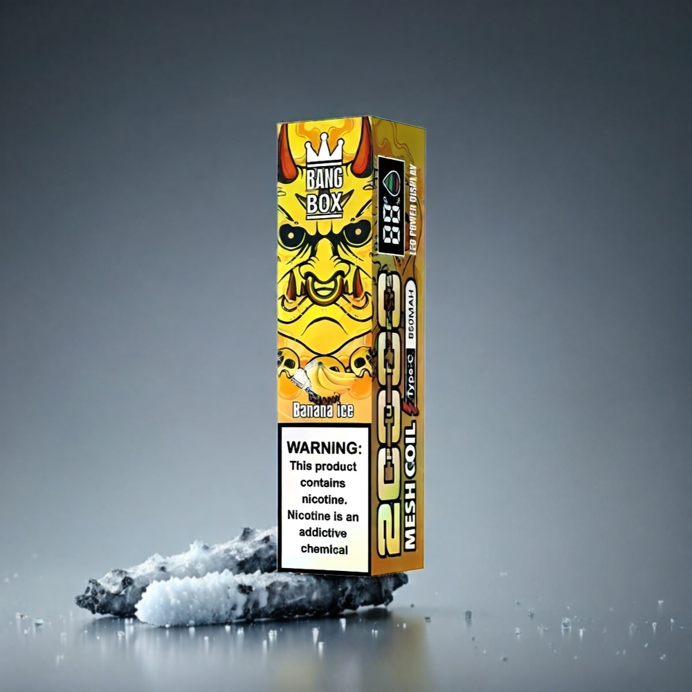 Bang Box 20000 Puffs Norge Engros Banan Is 0%-5% Nikotin 35ml 850mAh Mesh Coil Smart Screen 12 Smaker 200stk/Kartong