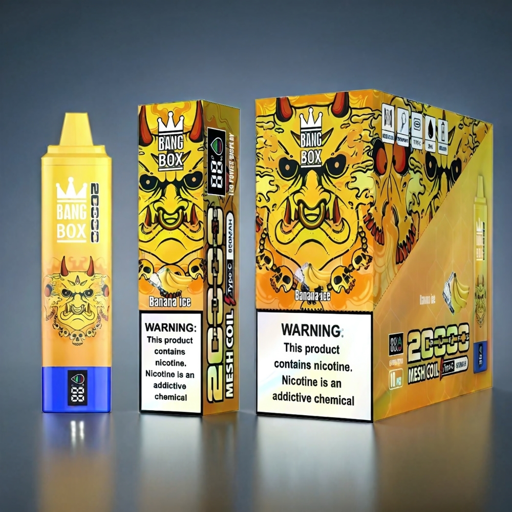Bang Box 20000 Puffs Norge Engros Banan Is 0%-5% Nikotin 35ml 850mAh Mesh Coil Smart Screen 12 Smaker 200stk/Kartong