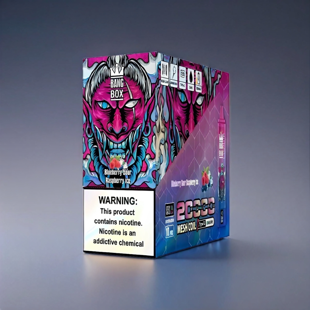 Bang Box 20000 Puffs Norge Engros – Blåbær Sur Bringebær Is – 35ml E-Liquid, 850mAh, 0/2/3/5% Nikotin