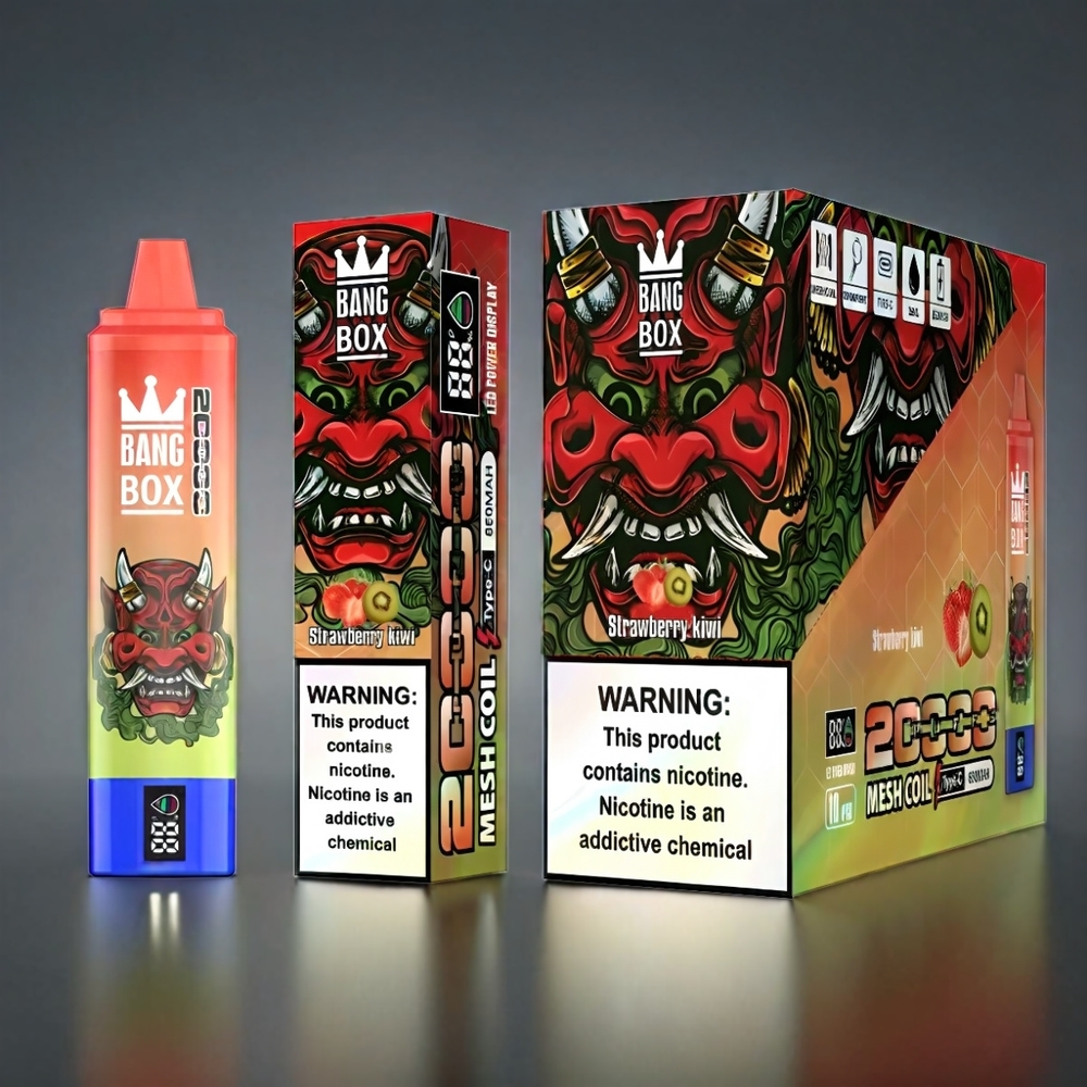 Bang Box 20000 Puffs Norge Engros Vape Jordbær Kiwi med 35ml E-Likvid og Smart Skjerm – 0% 2% 3% 5% Nikotin