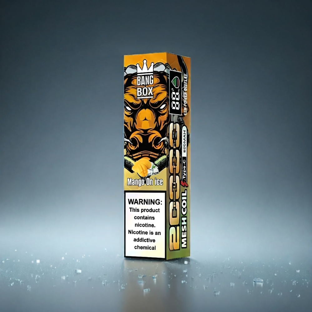Bang Box 20000 Puffs Norge Engros Vape Mango Is med 35ml E-Liquid, 850mAh Oppladbar, Mesh Coil, Smart Skjerm