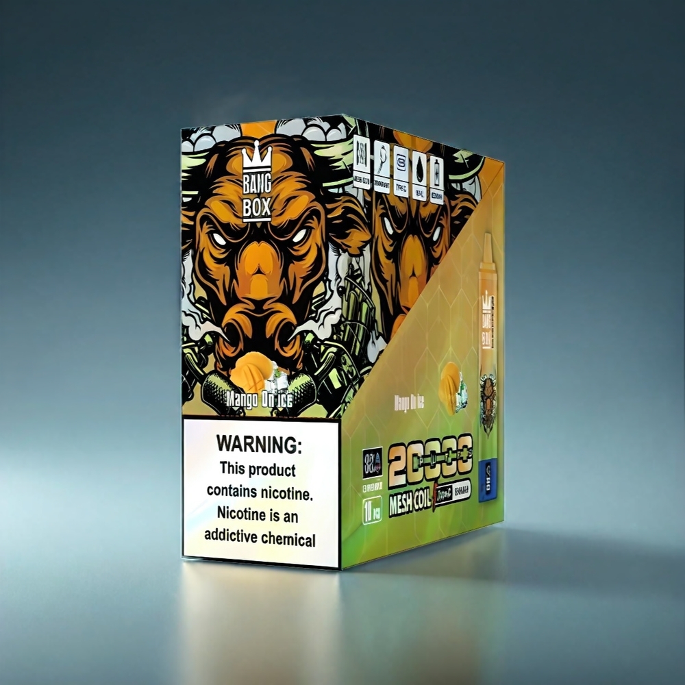 Bang Box 20000 Puffs Norge Engros Vape Mango Is med 35ml E-Liquid, 850mAh Oppladbar, Mesh Coil, Smart Skjerm