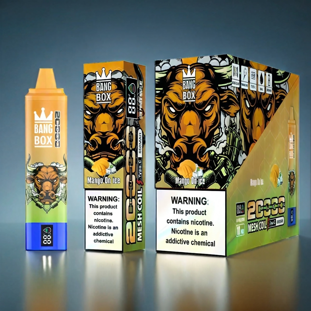Bang Box 20000 Puffs Norge Engros Vape Mango Is med 35ml E-Liquid, 850mAh Oppladbar, Mesh Coil, Smart Skjerm