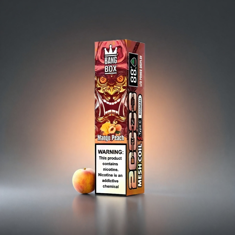 Bang Box 20000 Puffs Norge Engros Vape Mango Peach (Mango Fersken) – 35ml E-Liqvid, 20000 Trekk, 0% 2% 3% 5% Nikotin, 12 Smaker, 850mAh, Mesh Coil