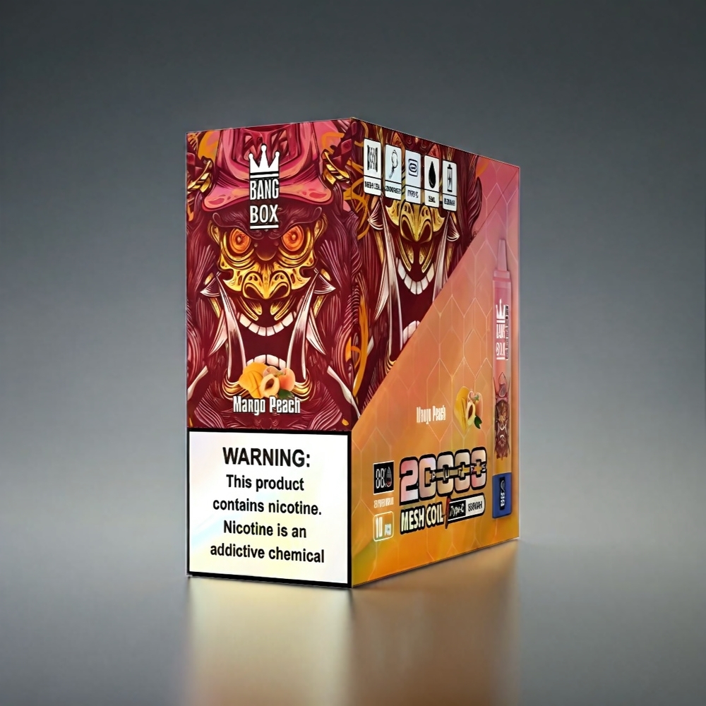 Bang Box 20000 Puffs Norge Engros Vape Mango Peach (Mango Fersken) – 35ml E-Liqvid, 20000 Trekk, 0% 2% 3% 5% Nikotin, 12 Smaker, 850mAh, Mesh Coil